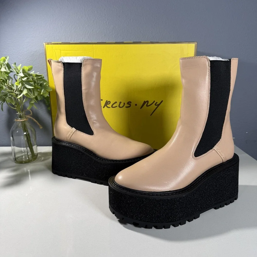 Circus NY Susan Blonde‎ Platform Chelsea Boots Glitter Lug Sole Womens 8M NEW